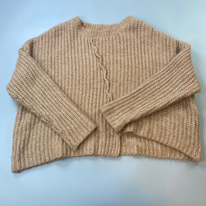ZARA KNIT Sweater Chunky Brown White Small Oversized Soft Girl Cropped Cozy Boho